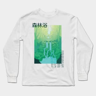 Mystic Forest Anime a Japanese Forest Filled with Trees a Shrine and a Waterfall Forest Long Sleeve T-Shirt